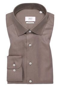 'Royal Twill' In Brown - Modern Fit - Two Ply Cotton Twill Dress Shirt with Kent Collar by Eterna 1863