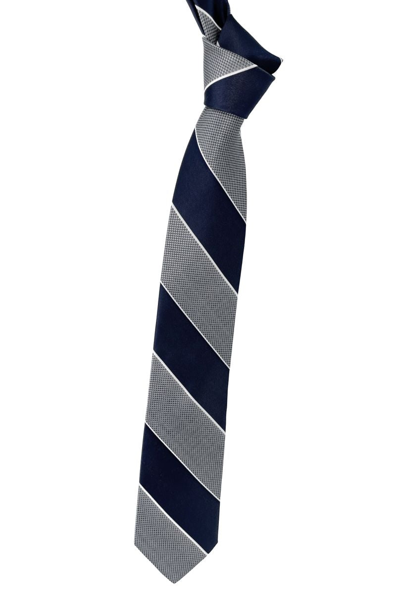 Navy and Grey Wide Multi-Textured Stripe Woven Silk Tie by Robert Talbott