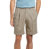 Washed Khaki Shorts in Khaki (Oak9 Double Reverse Pleat) by Charleston Khakis