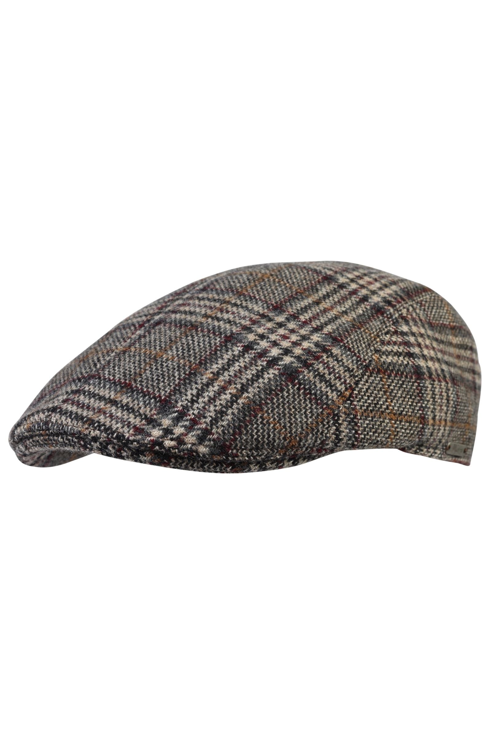 Grey and Camel Multi Tweed Glencheck 'Abraham Moon UK' Merino Wool 'Archive Line' Ivy Modern Cap by Wigens