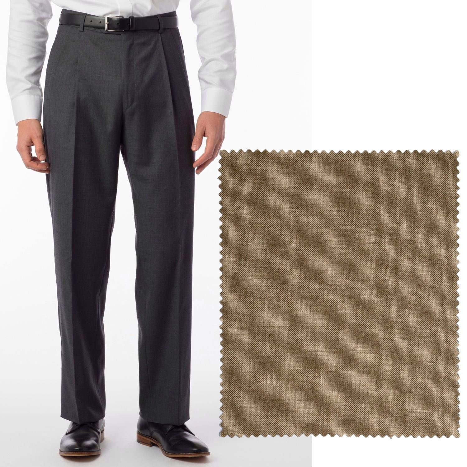 Sharkskin Super 120s Worsted Wool Comfort-EZE Trouser in Camel (Manchester Pleated Model) by Ballin