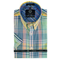 Multi Blue, Green, and Lemon Plaid Cotton Wrinkle-Free Button-Down Shirt (Size Medium) by Viyella