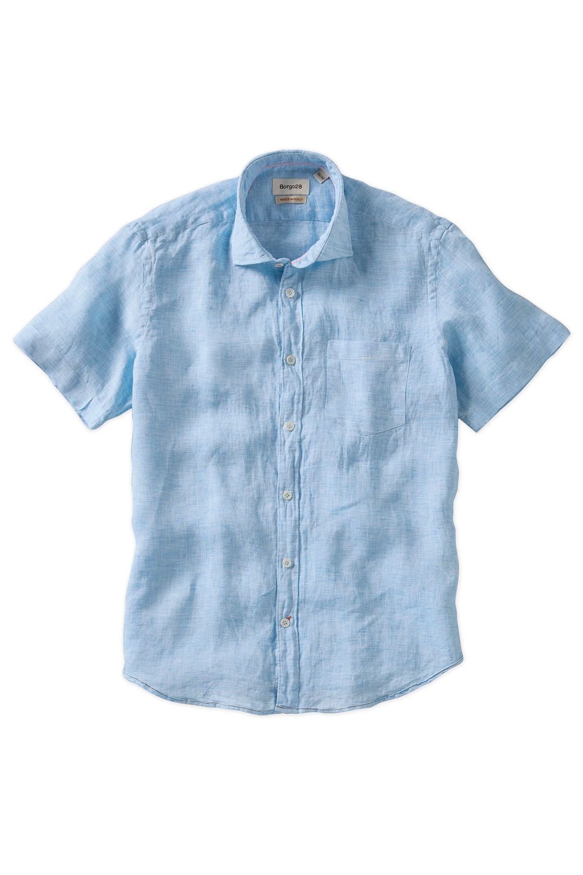 Mélange Linen Short Sleeve Sport Shirt in Aqua Blue by Borgo28