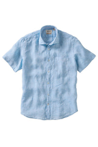 Mélange Linen Short Sleeve Sport Shirt in Aqua Blue by Borgo28