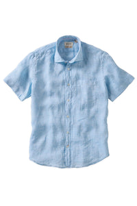 Mélange Linen Short Sleeve Sport Shirt in Aqua Blue by Borgo28