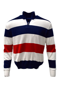 Rugby Stripe Pima Cotton Quarter-Zip Sweater in American Navy by Blue 1899