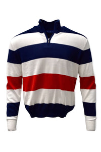 Rugby Stripe Pima Cotton Quarter-Zip Sweater in American Navy by Blue 1899