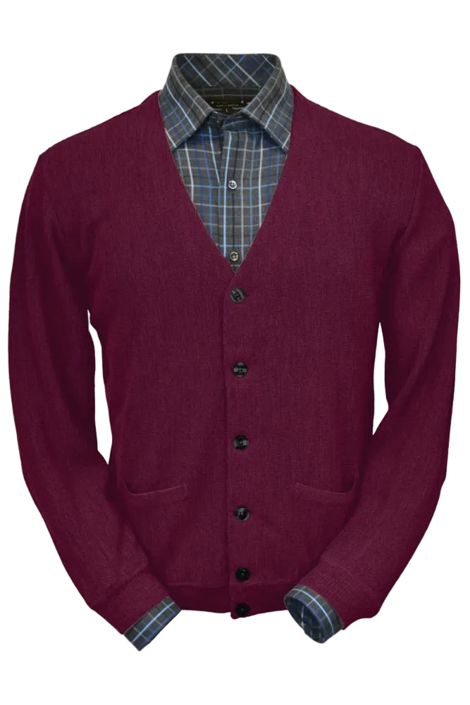 Baby Alpaca 'Links Stitch' V-Neck Cardigan Sweater in Raspberry by Peru Unlimited