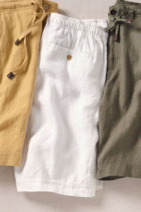 Pure Linen Drawstring Casual Shorts in White by Borgo28
