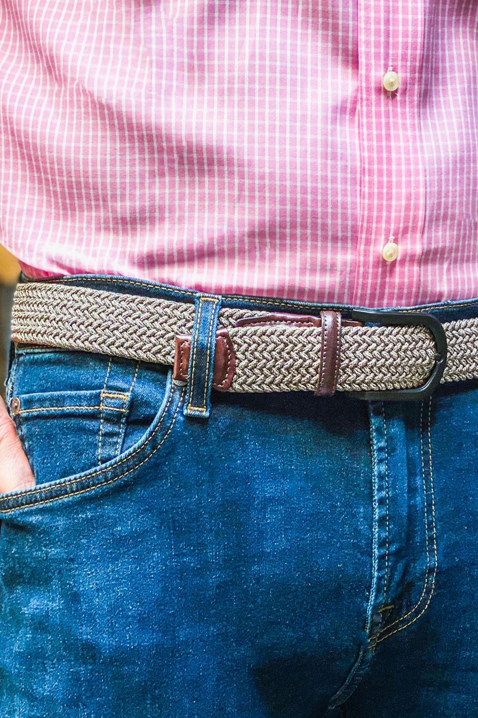 Italian Braided Melange Rayon Elastic Belt in Camel by Torino Leather
