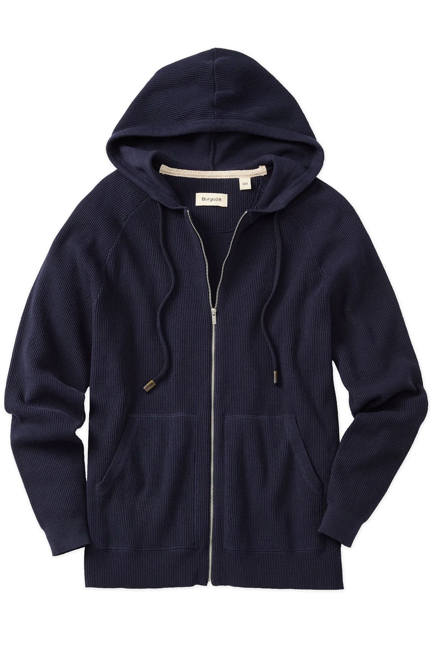 Cashmere Blend Raglan Sleeve Zip-Front Hoodie in Navy by Borgo28
