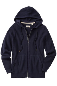 Cashmere Blend Raglan Sleeve Zip-Front Hoodie in Navy by Borgo28