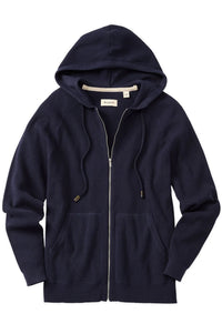 Cashmere Blend Raglan Sleeve Zip-Front Hoodie in Navy by Borgo28