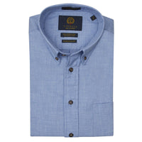 Solid Cotton and Wool Blend Button-Down Shirt in Chambray Blue (Size X-Large) by Viyella