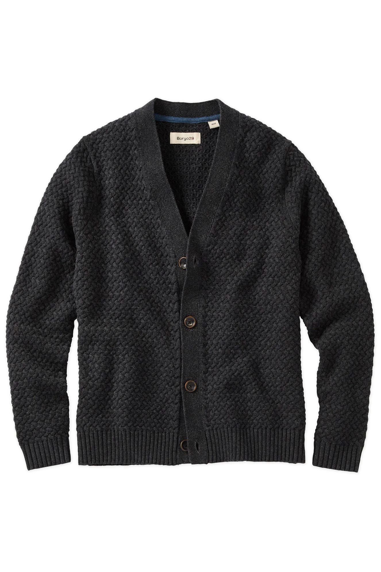 Merino Wool and Cotton Basketweave Cardigan Sweater in Charcoal by Borgo28