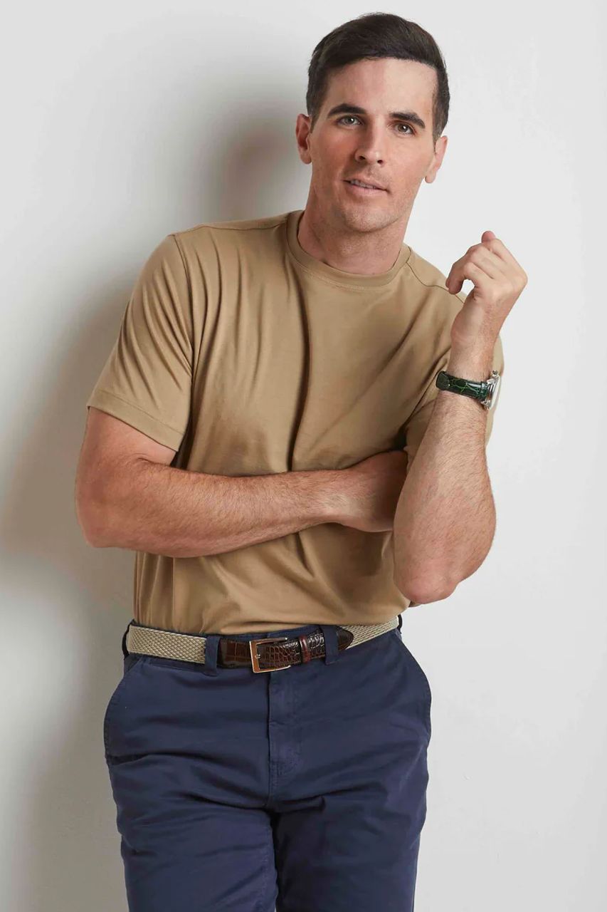 Crew Neck Peruvian Cotton Tee Shirt in Taupe by Left Coast Tee