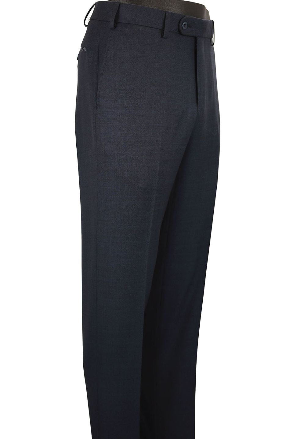 Super 130s Delfino Italian Luxury Mouliné Wool Flat Front Trouser in Navy (Houston Modern Fit) by 6 East by Ballin