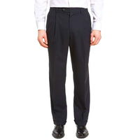 Worsted Wool Tropical Trouser in Navy (Self Sizer Double Reverse Pleat - Regular & Long Rise) by Berle
