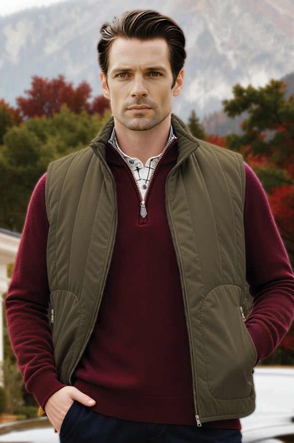Vegan Suede Puffer Vest in Coffee by Scott Barber