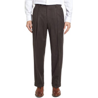 Super 100s Worsted Wool Flannel Trouser in Brown Heather (Milan Double Reverse Pleat) by Berle