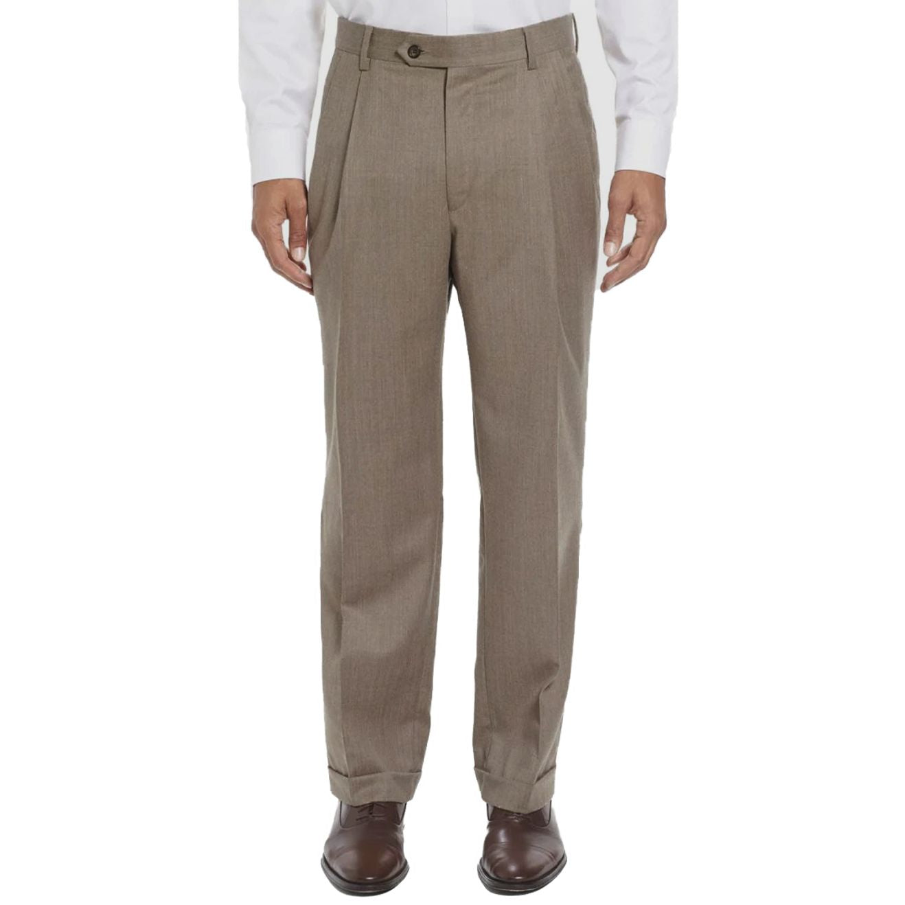 Super 100s Worsted Wool Flannel Trouser in Tan Heather (Milan Double Reverse Pleat) by Berle