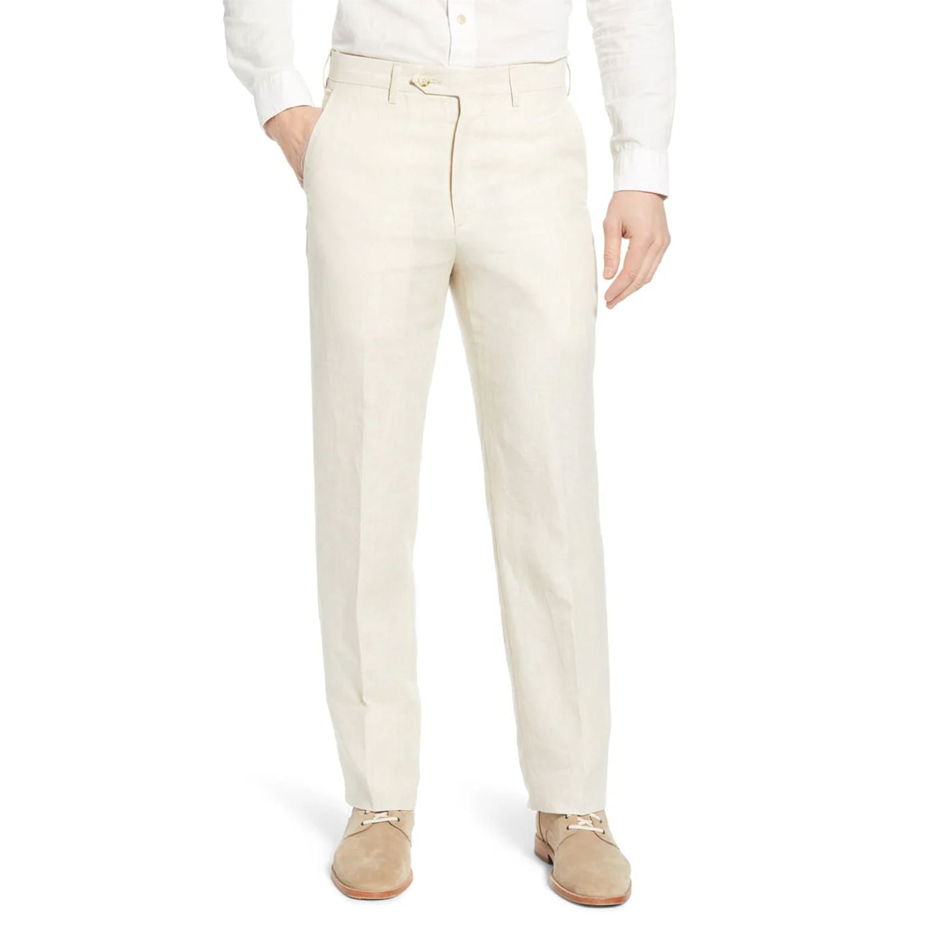 Classic Linen Pant in Cream (Hampton Plain Front) by Berle