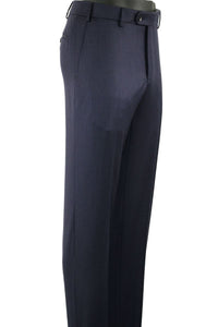 Super 110s Vitale Barberis Canonico Italian Luxury 4 Harness Wool Serge Flat Front Trouser in Navy Mix by 6 East by Ballin
