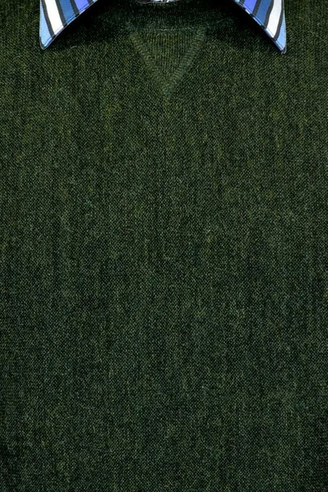 Baby Alpaca 'Links Stitch' Sweatshirt-Style Crew Neck Sweater in Hunter Green Heather by Peru Unlimited
