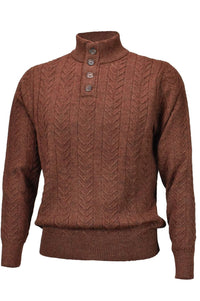 Royal Alpaca Cable Knit Button-Mock Sweater in Rust Heather by Peru Unlimited