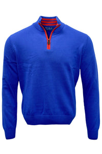 Team Colors Pima Cotton Quarter-Zip Sweater with Contrast Trim in Royal Blue/Red by Blue 1899