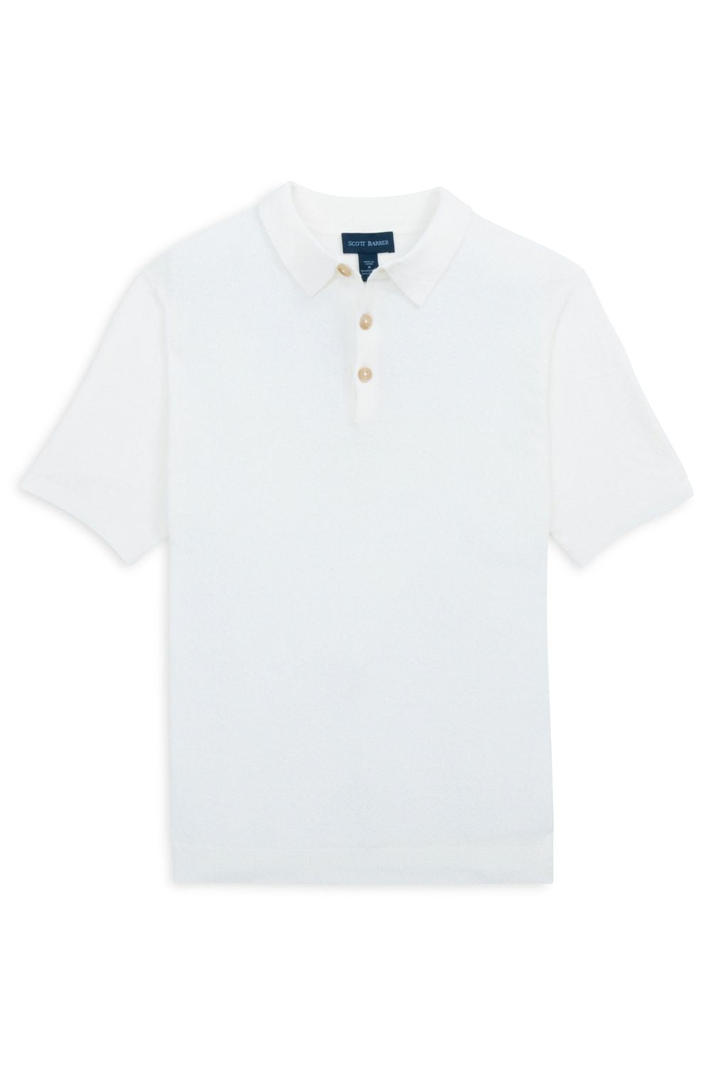 Fine Gauge Bouclé Knit Polo in White by Scott Barber