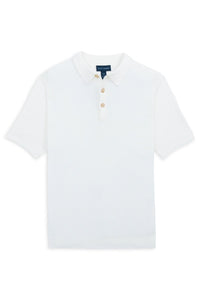 Fine Gauge Bouclé Knit Polo in White by Scott Barber
