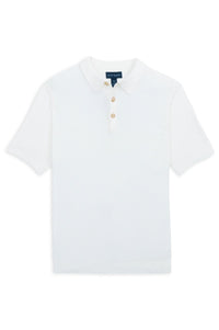 Fine Gauge Bouclé Knit Polo in White by Scott Barber