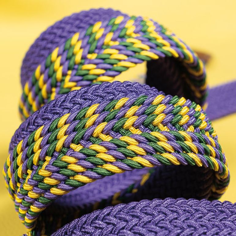 Italian Braided Stretch Rayon Casual Belt in Purple, Gold, and Green by Torino Leather