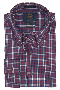 Wine, Blue, and Black Plaid Cotton and Wool Blend Button-Down Shirt by Viyella
