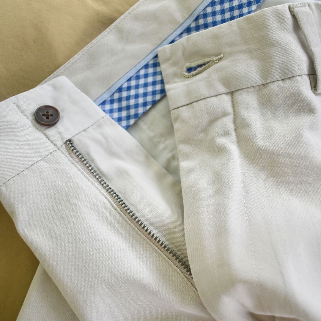 Washed Poplin Pant in Stone (Oak Double Reverse Pleat) by Charleston Khakis