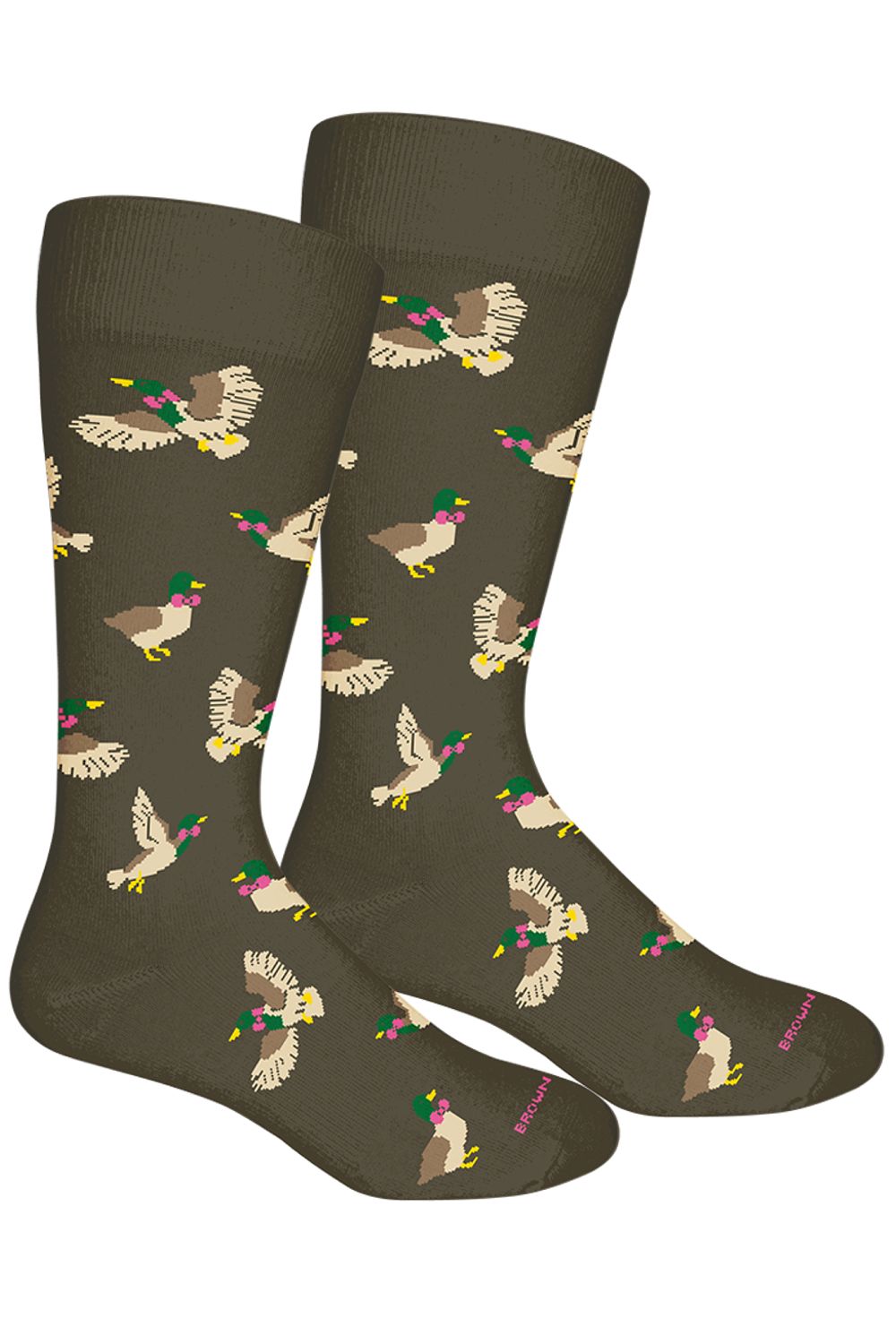 'Preppy Duck' Duck and Bow Tie Patterned Cotton Socks in Sage by Brown Dog Hosiery