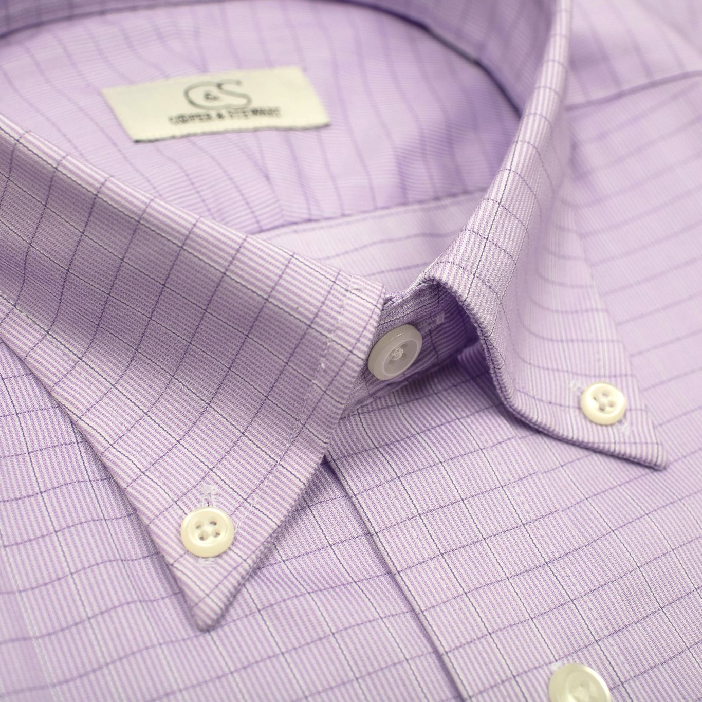 Lavender Grid Overlay Check Wrinkle-Free Cotton Dress Shirt with Button-Down Collar by Cooper & Stewart