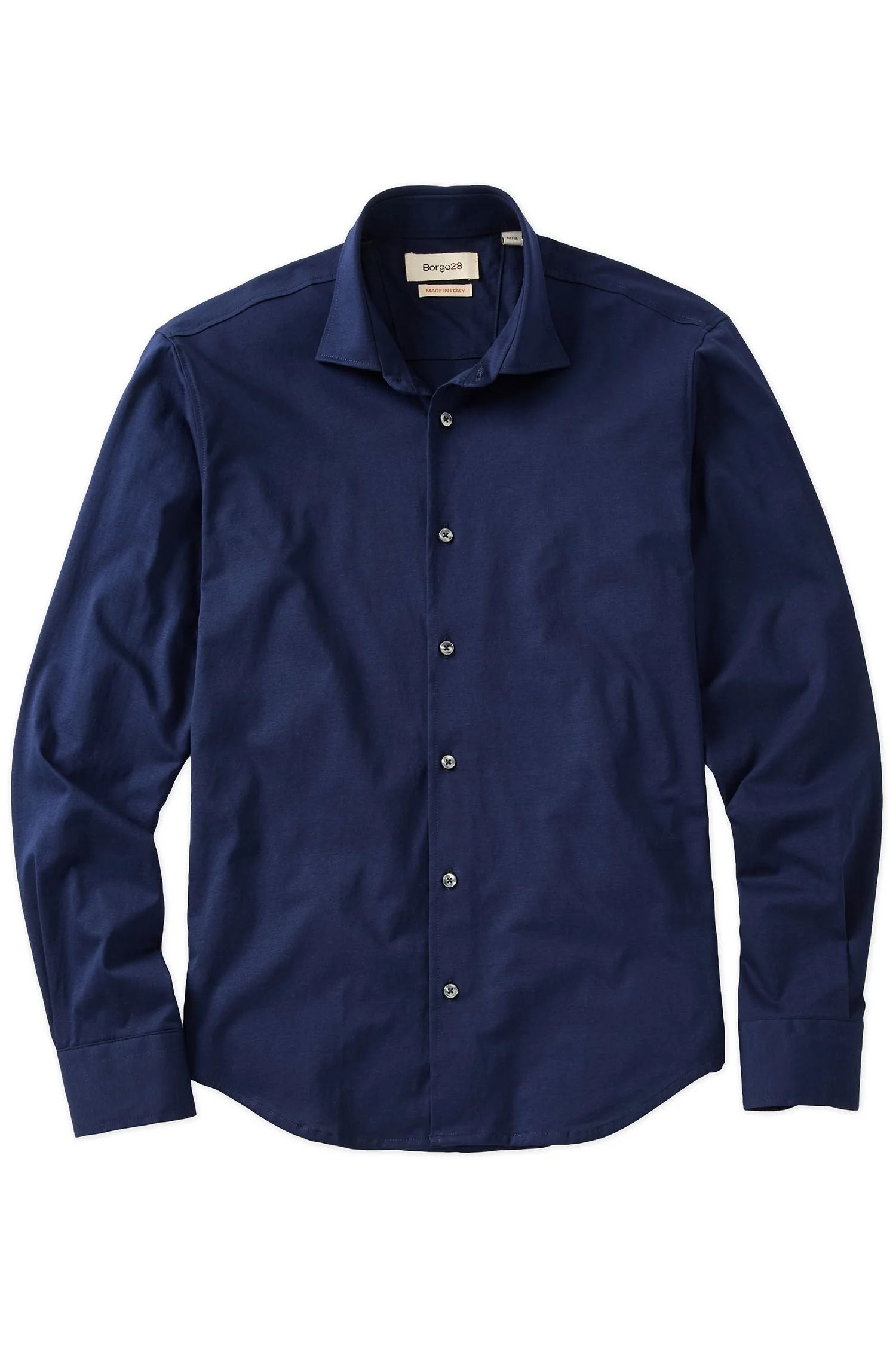 Italian Mercerized Cotton Knit Two-Ply Long-Sleeve Sport Shirt in Navy by Borgo28