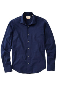 Italian Mercerized Cotton Knit Two-Ply Long-Sleeve Sport Shirt in Navy by Borgo28
