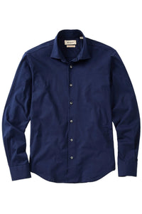 Italian Mercerized Cotton Knit Two-Ply Long-Sleeve Sport Shirt in Navy by Borgo28