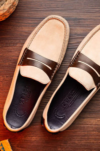 Monza Sueded Calfskin and Crocodile Driver in Bone and Chestnut by Zelli Italia