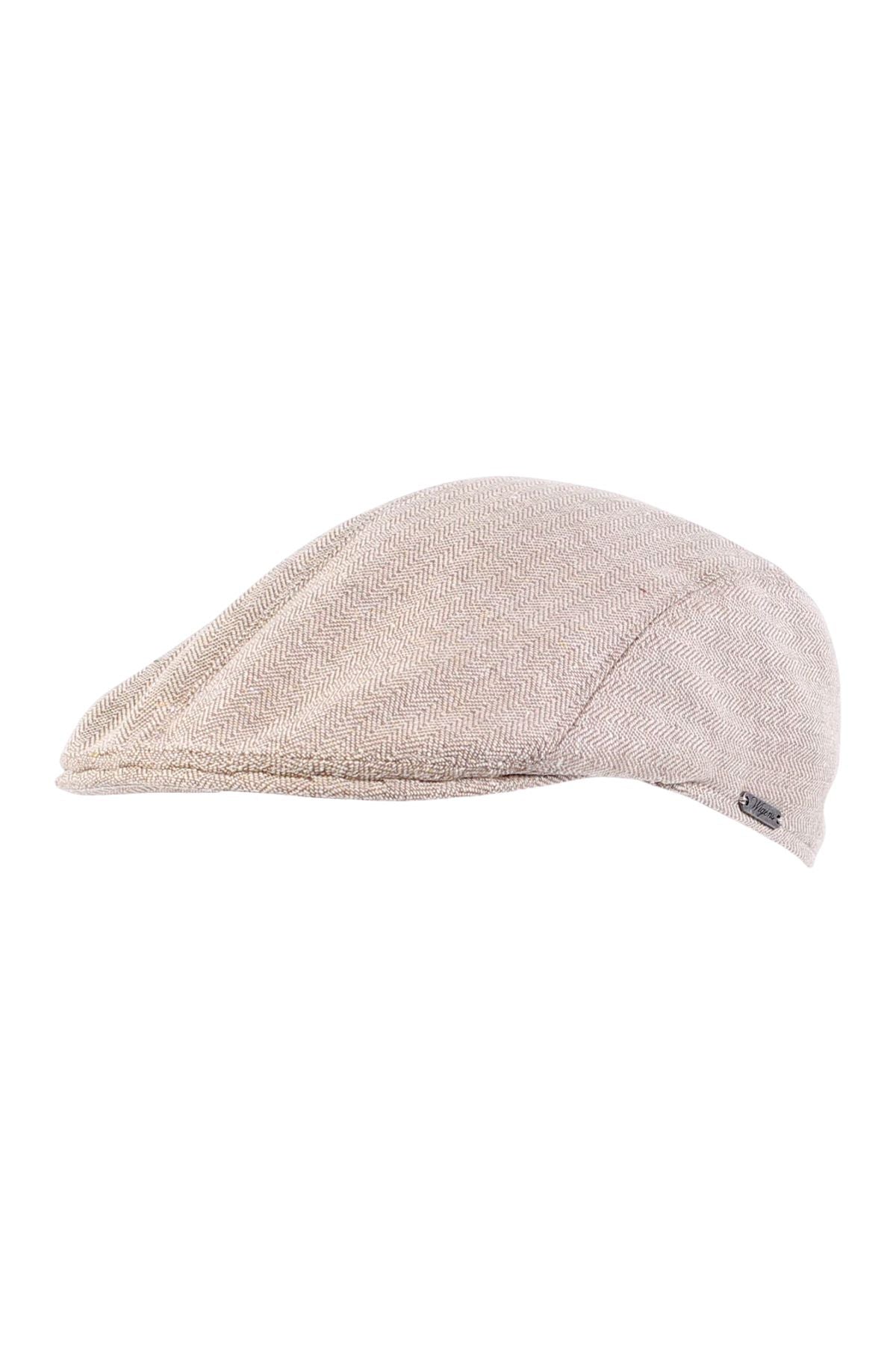 Ivy Modern Cap in Beige Wool and Linen Blend Herringbone (Size 58) by Wigens