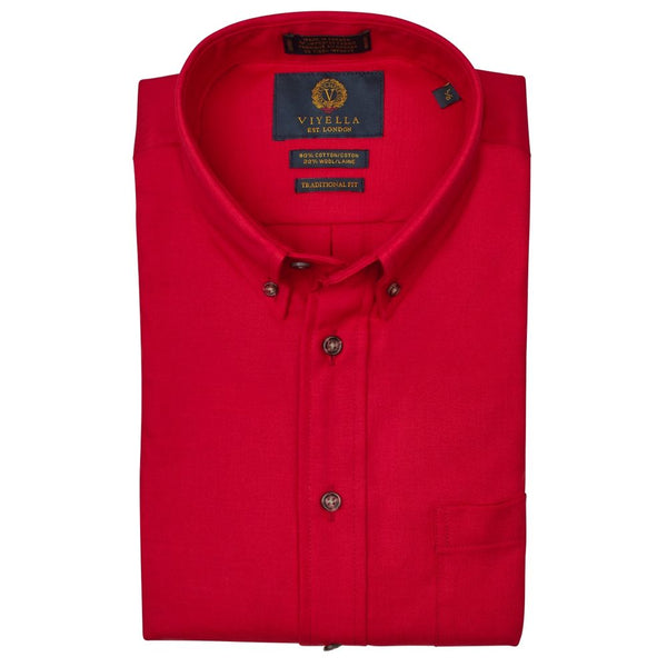 red button up dress shirt Solid Cotton and Wool Blend Button-Down Shirt in Red by Viyella