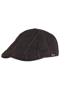 Herringbone Check 'Archive Line' Wool and Cashmere Pub Cap in Dark Brown by Wigens