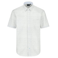 Grey Geometric Wave Print Short Sleeve No-Iron Cotton Sport Shirt with Hidden Button Down Collar by Leo Chevalier