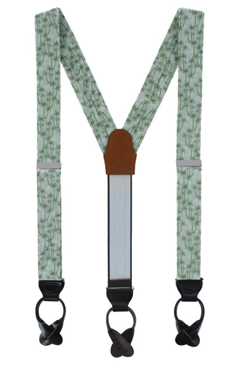 Palm Tree Linen and Silk Blend Button End Braces by Trafalgar