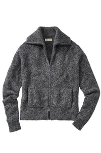Wool and Cashmere Kangaroo Pocket Zip-Front Cardigan Sweater in Charcoal by Borgo28