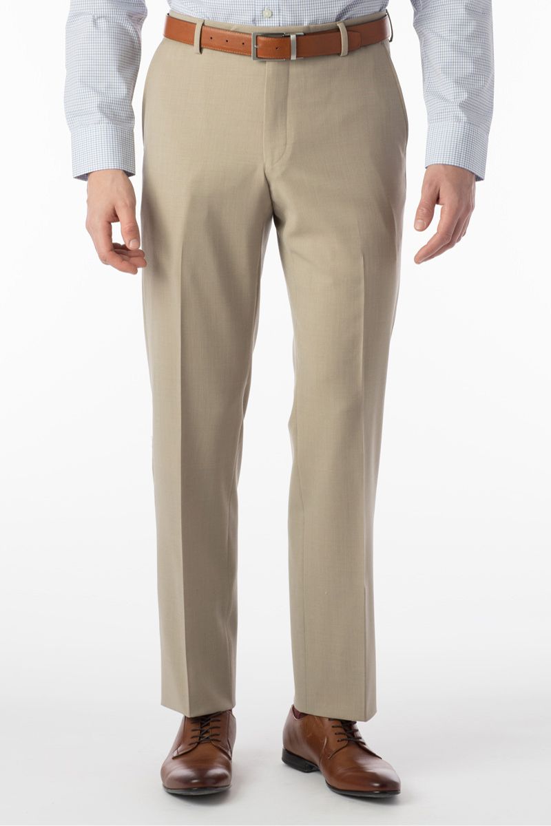 Super 120s Wool Gabardine Comfort-EZE Trouser in Stone (Flat Front Models) by Ballin