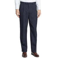 Polyester/Wool Tropical Washable Trouser in Navy (Self Sizer Double Reverse Pleat - Regular & Long Rise) by Berle